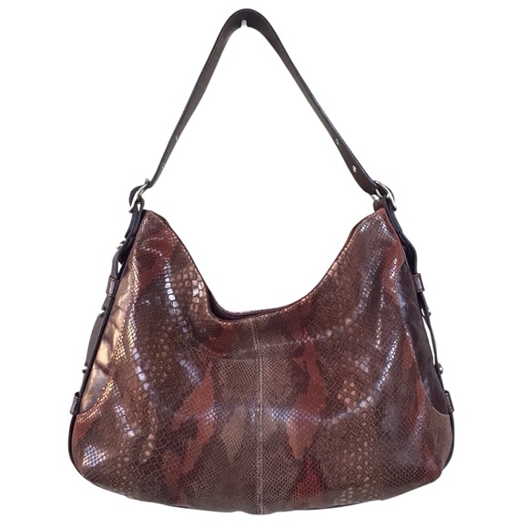 Pietro Alessandro Snakeskin Embossed Leather Studded Hobo Shoulder Bag - Picture 6 of 15